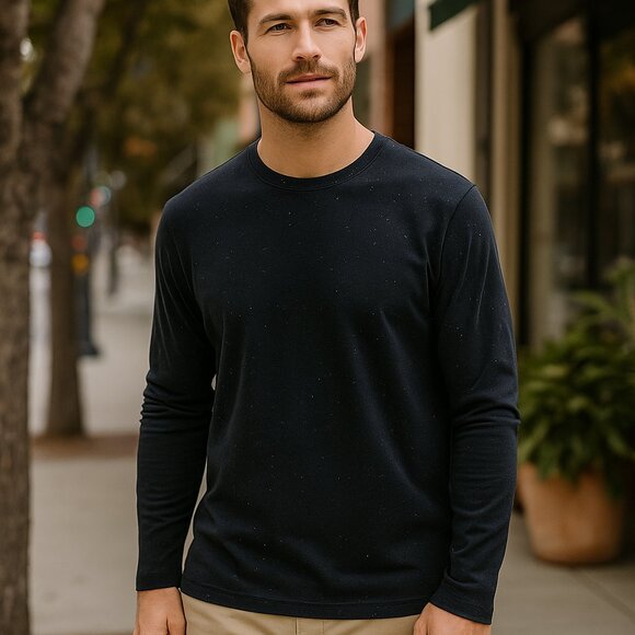 Bombas Other - Bombas Men's 100% Pima cotton Navy Blue Crewneck Speckled Long Sleeve To Sz L